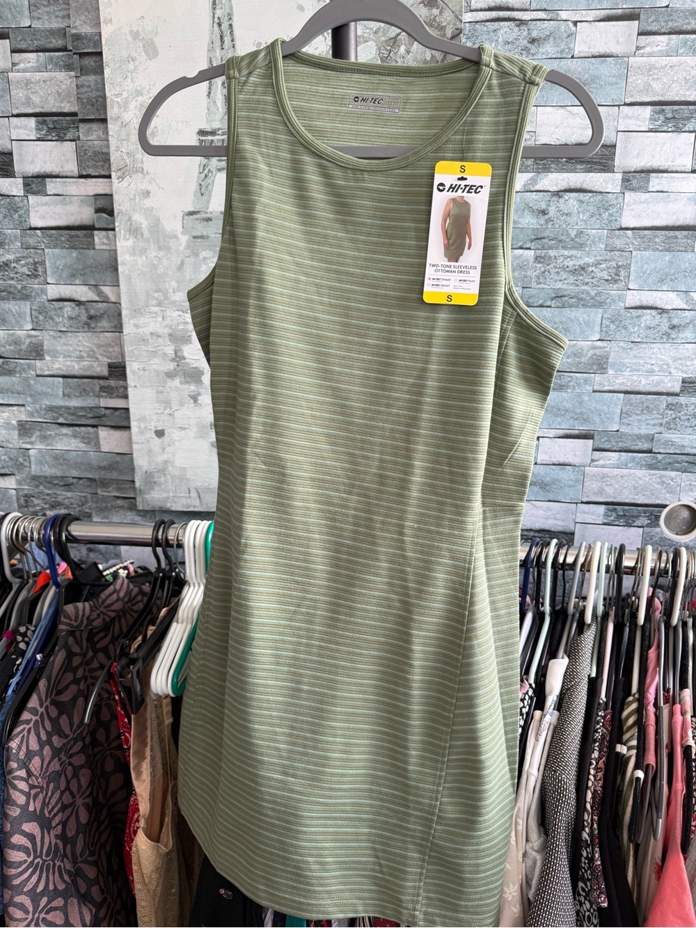 Hi-Tec Light Olive Green Striped Performance Tank Mini Dress